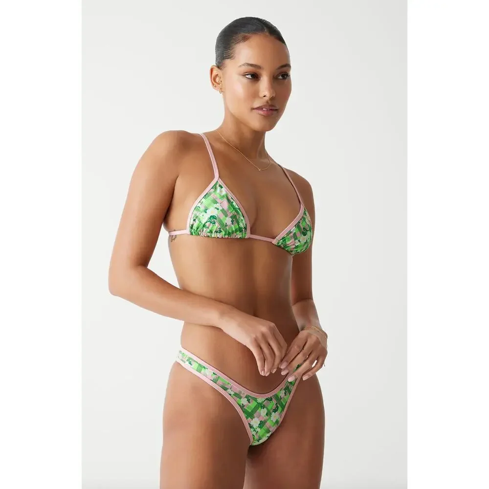 Frankies Bikinis Lumia Plaid Triangle Bikini Top - Baby Daisy - L - NWT
